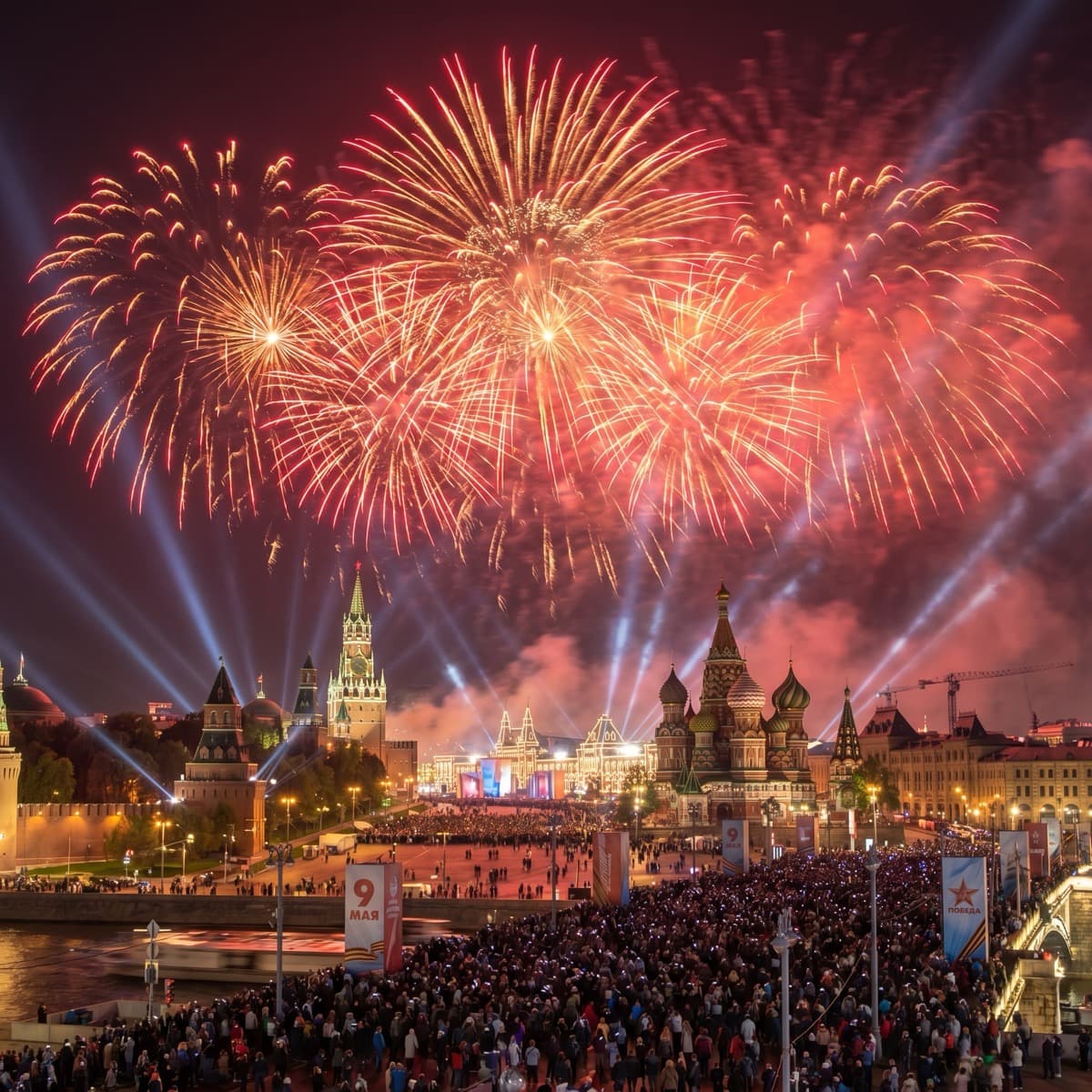 Салют Победы — открытка на 9 мая, AI-генерация