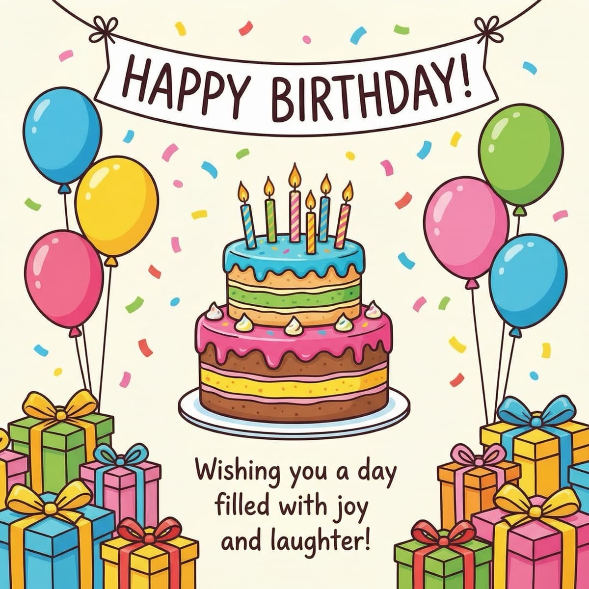 Праздничный торт со свечами — открытка на день рождения от нейросети