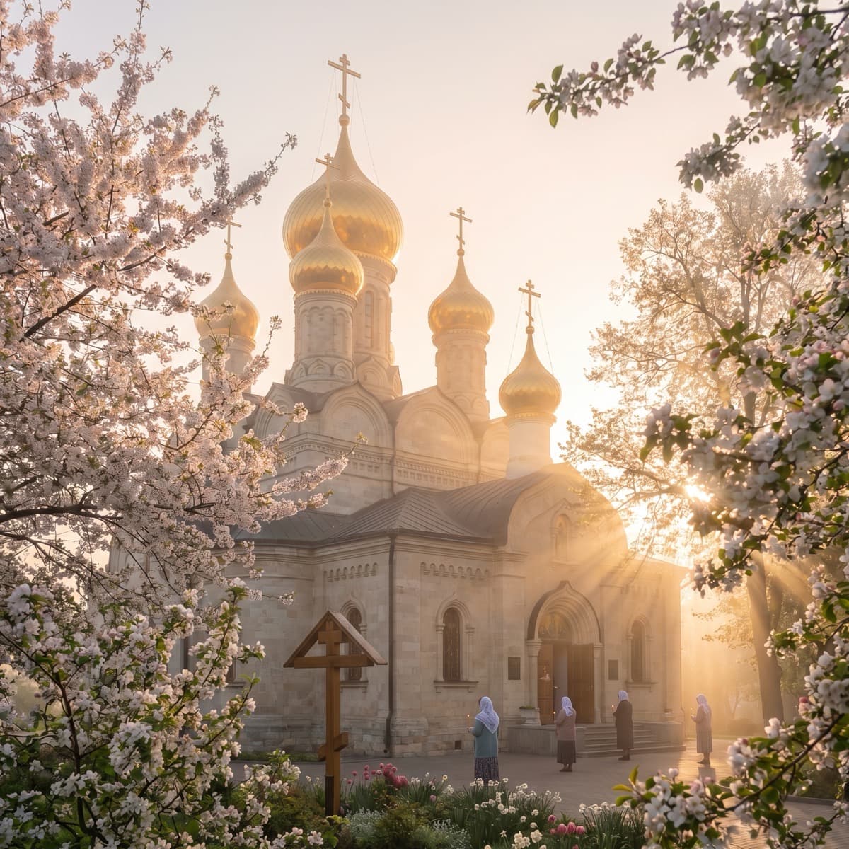 Православный храм на Пасху — открытка, сгенерированная нейросетью