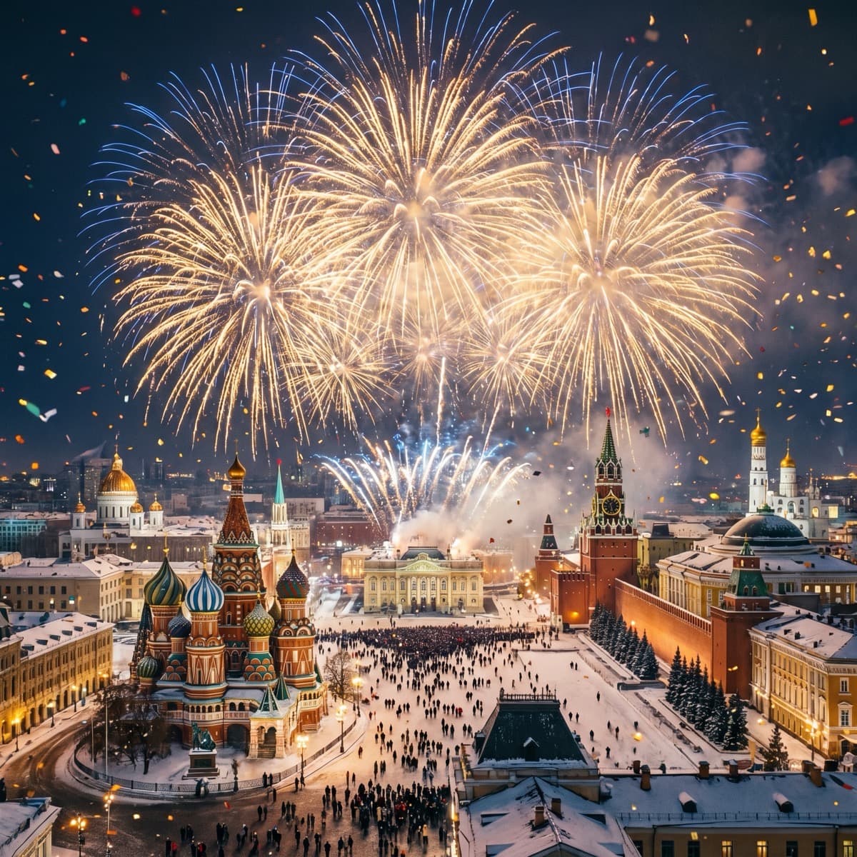 Новогодний фейерверк — пример праздничной открытки от нейросети