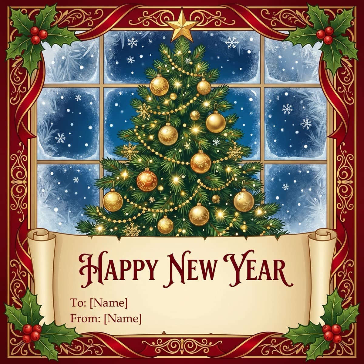 Новогодняя ёлка — открытка сгенерирована нейросетью