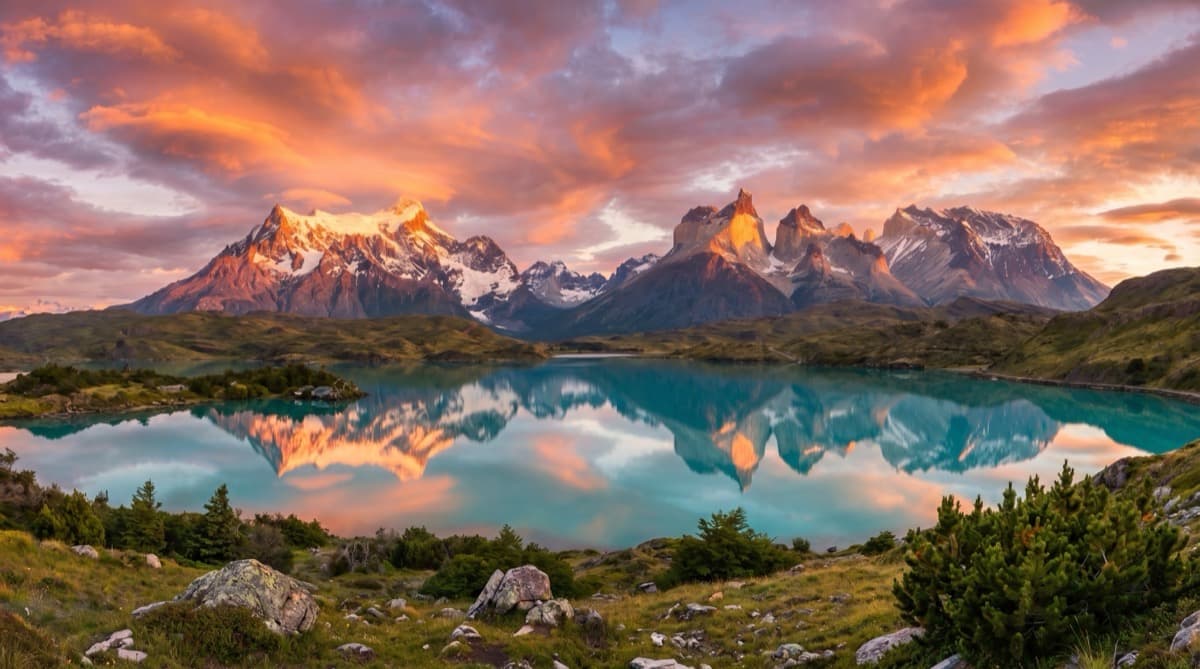 Горный пейзаж, сгенерированный нейросетью Nano Banana Pro