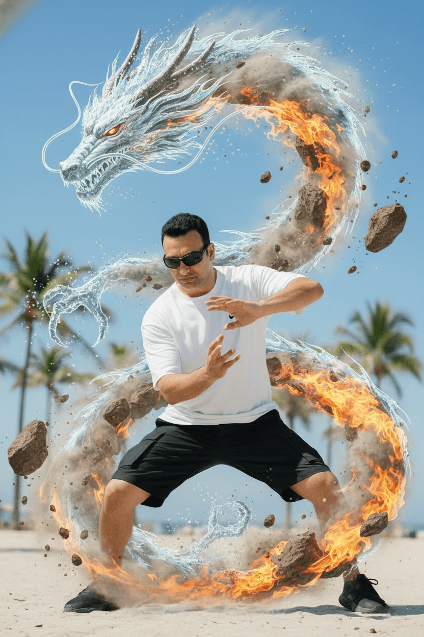 Дракон из стихий — промпт для генерации фото нейросетью Nano Banana