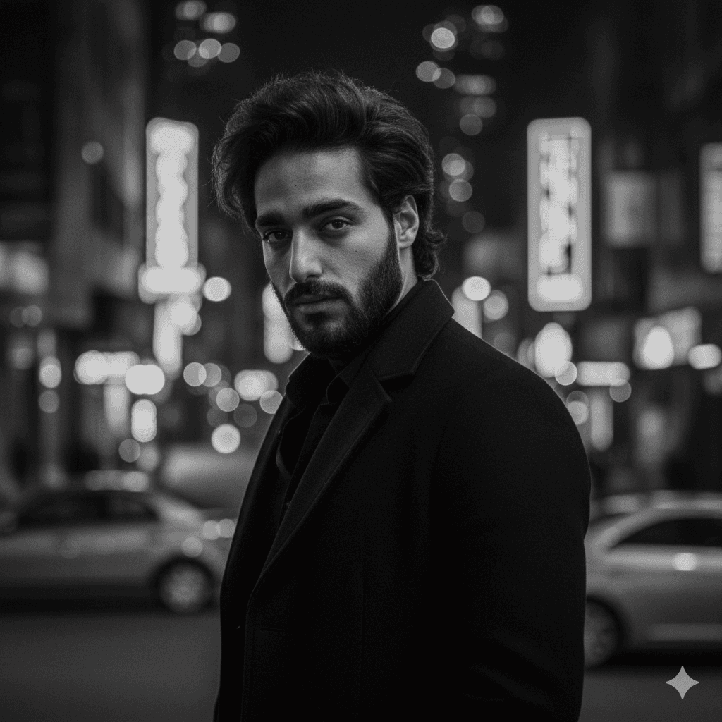 Нуар в городе — промпт для генерации фото нейросетью Nano Banana