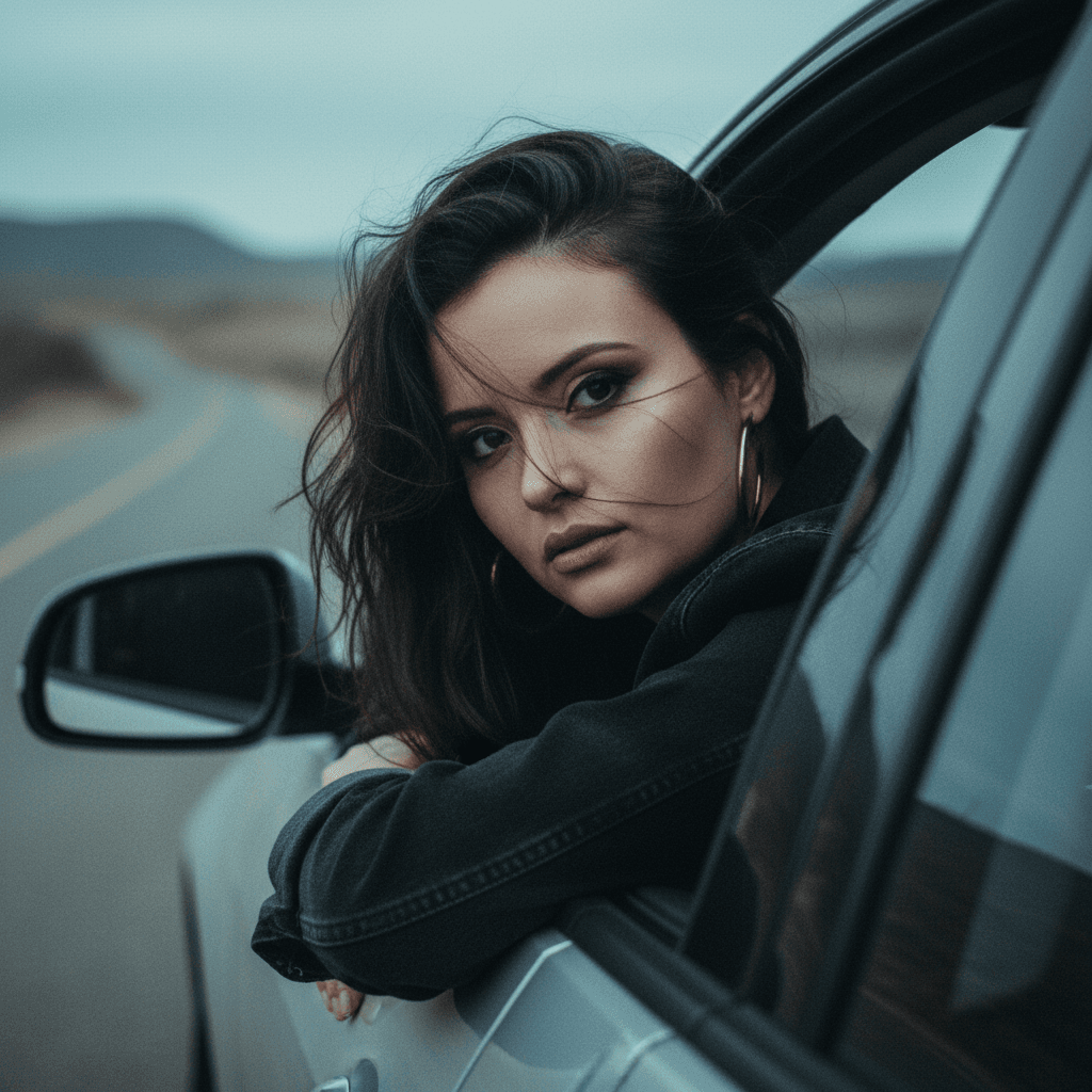 Портрет в машине на плёнку — промпт для генерации фото нейросетью Nano Banana